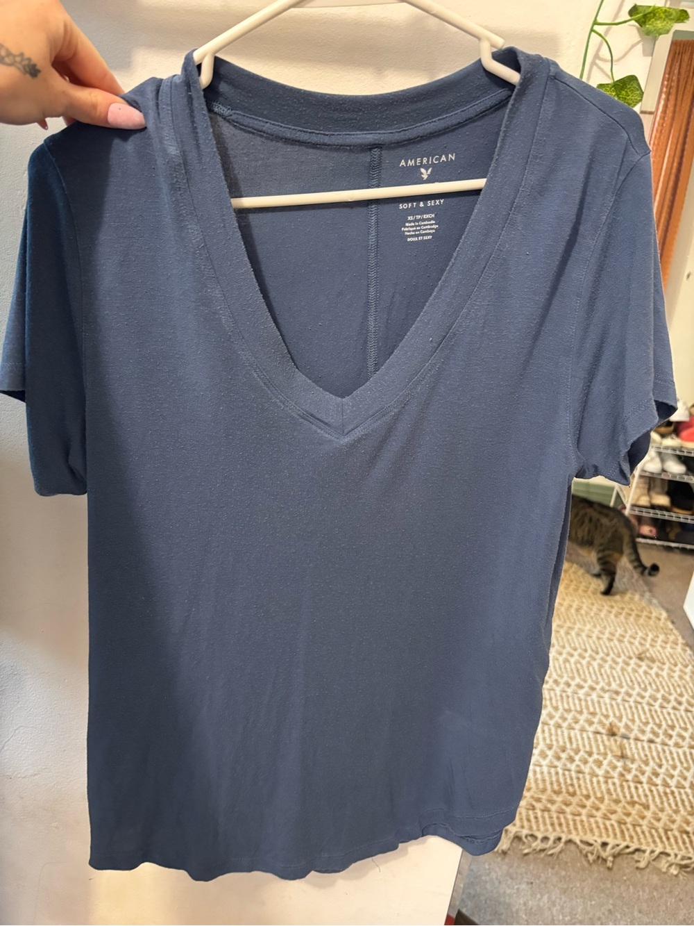 American Eagle Outfitters Blue V-Neck Short Sleeve Tee